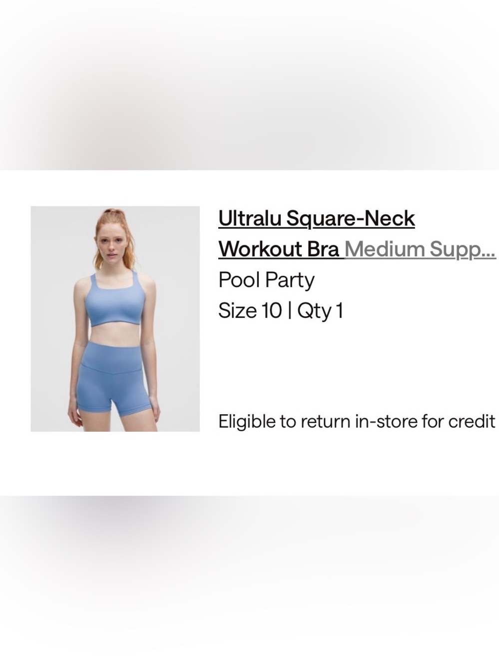 🏷️ Lululemon Ultralu Square-Neck Workout Bra in "Pool Party" (Size 10)